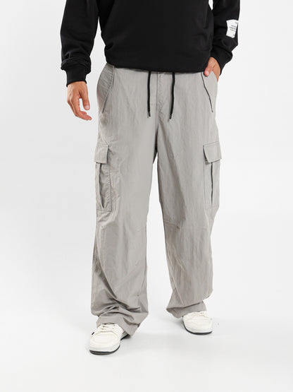 Loose Fit Pants with Pockets and Elastic Cord