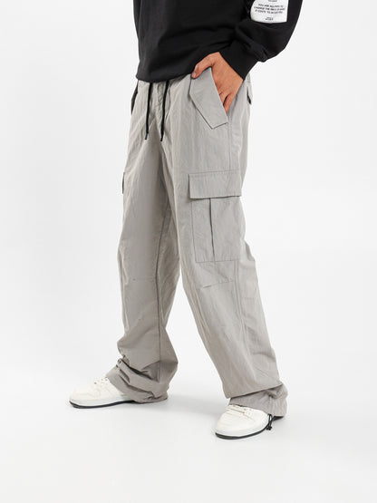 Loose Fit Pants with Pockets and Elastic Cord