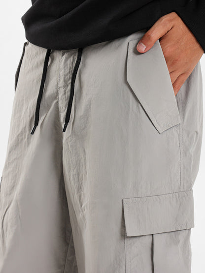 Loose Fit Pants with Pockets and Elastic Cord
