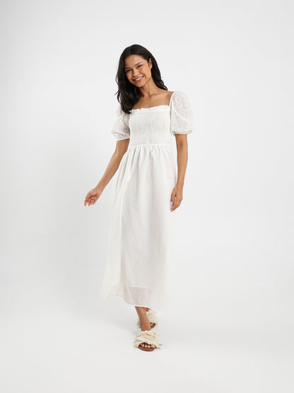 Midi Dress With Puffed Sangallo Sleeves