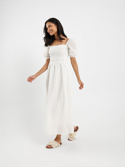 Midi Dress With Puffed Sangallo Sleeves