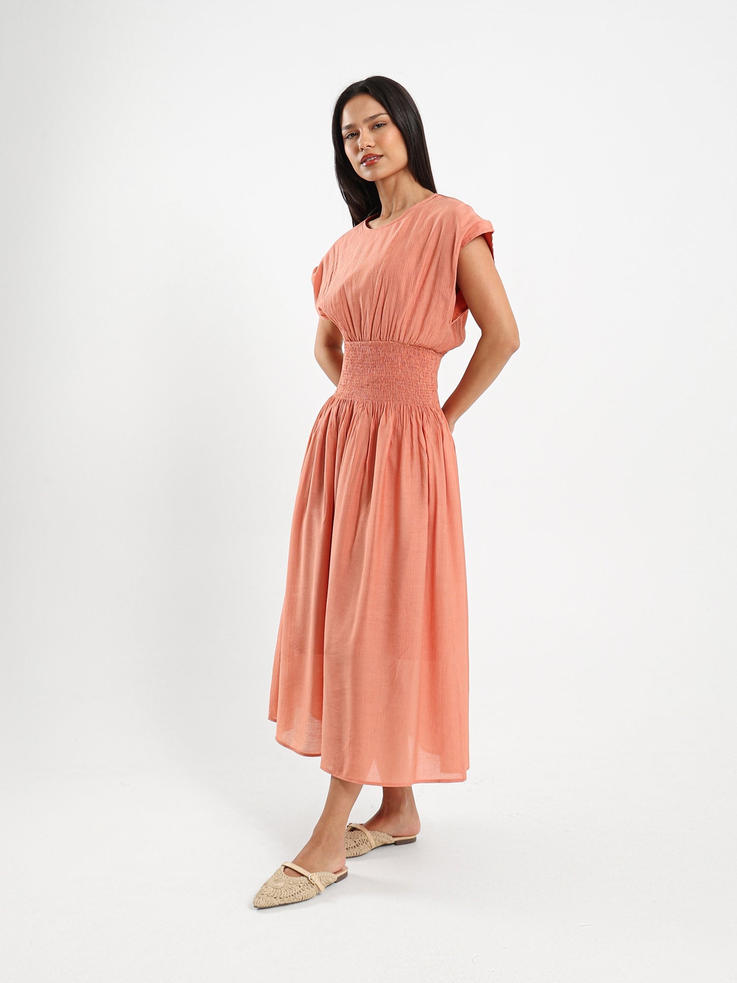 Smocked Waist Midi Dress