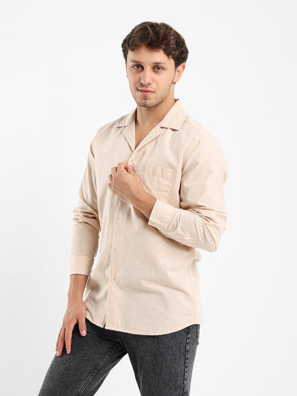 Relaxed Linen Shirt with Contrast Collar