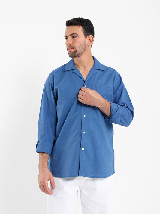 Relaxed Linen Shirt with Contrast Collar