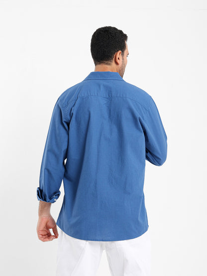 Relaxed Linen Shirt with Contrast Collar