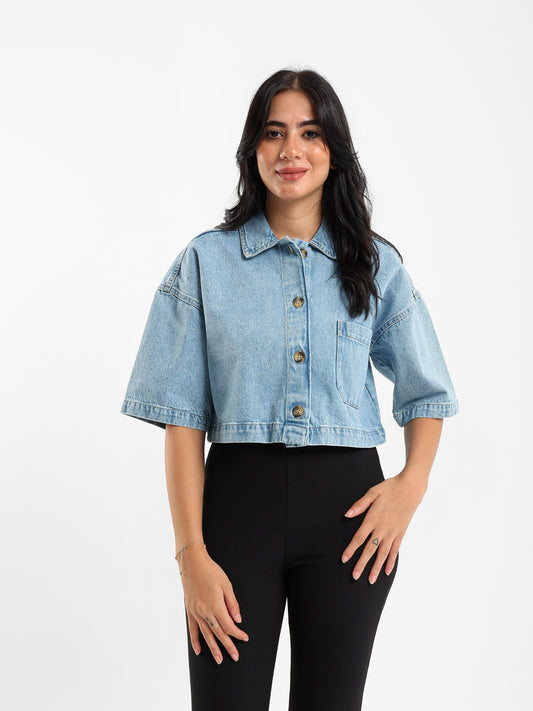 Oversized Cropped Denim Shirt