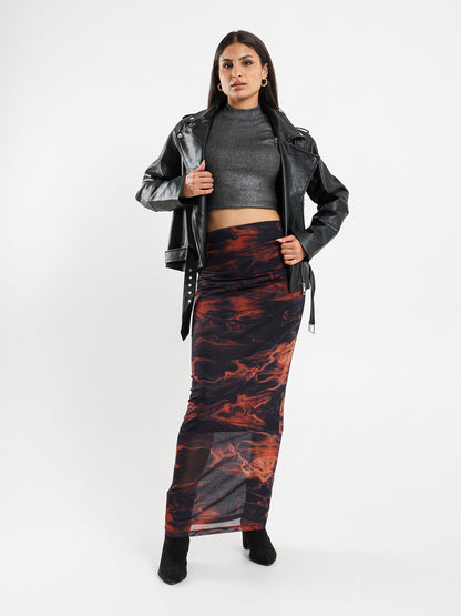 Printed Mesh Midi
