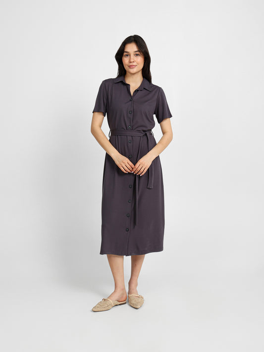 Button Front Midi Shirt Dress
