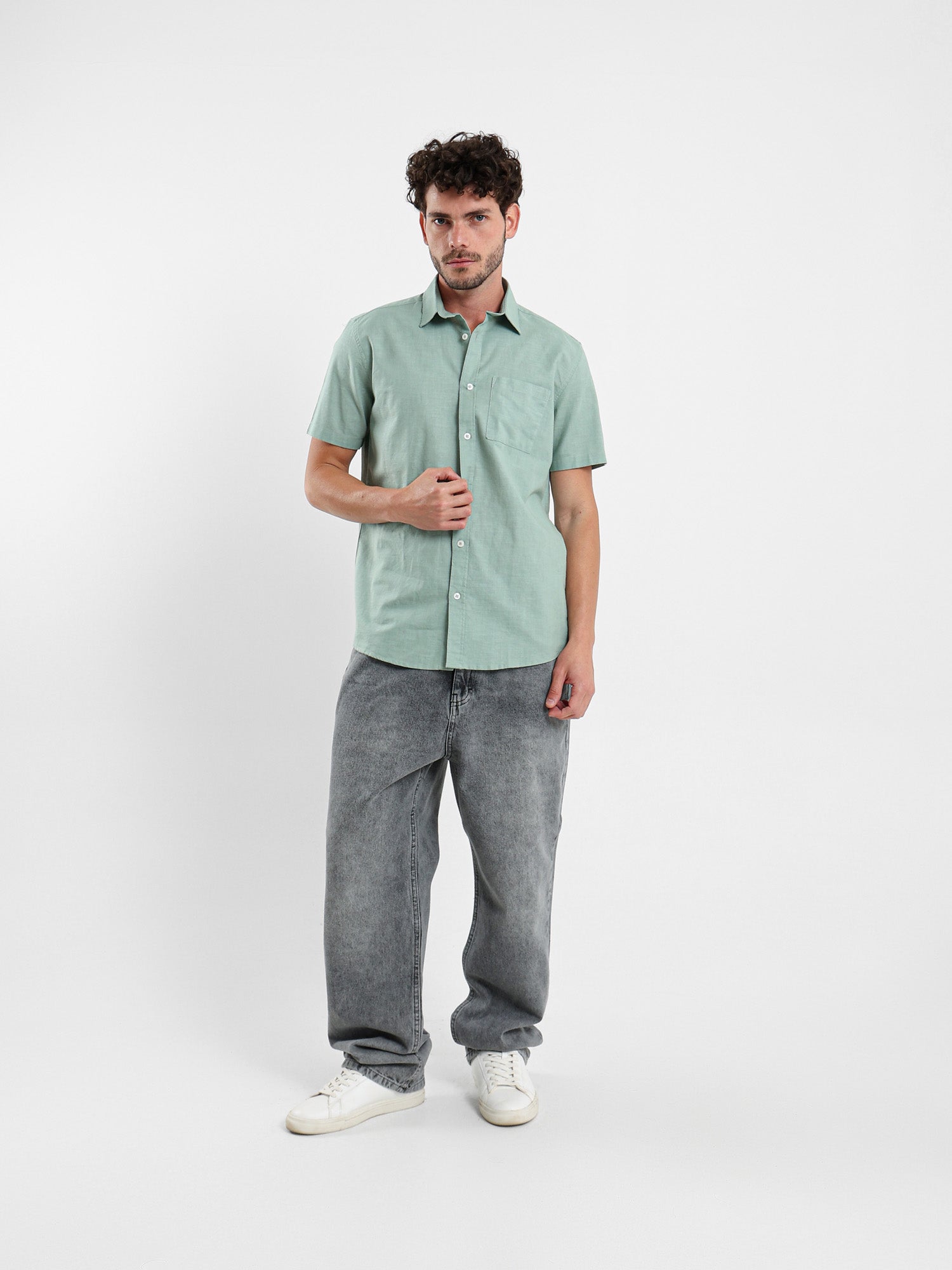 Linen-Look Regular Fit Half-Sleeve Shirt