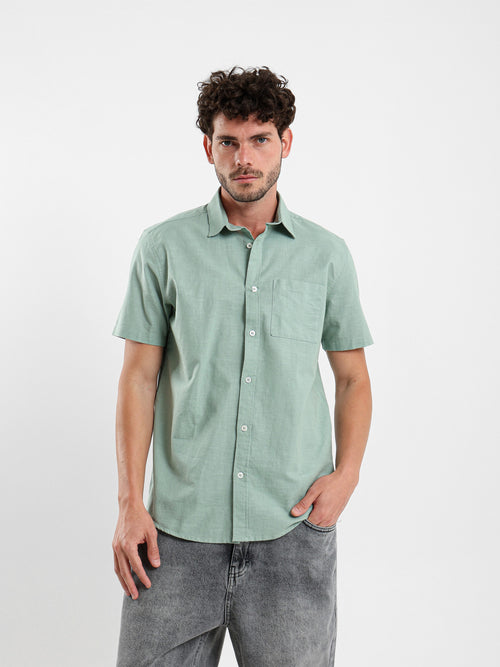 Linen-Look Regular Fit Half-Sleeve Shirt