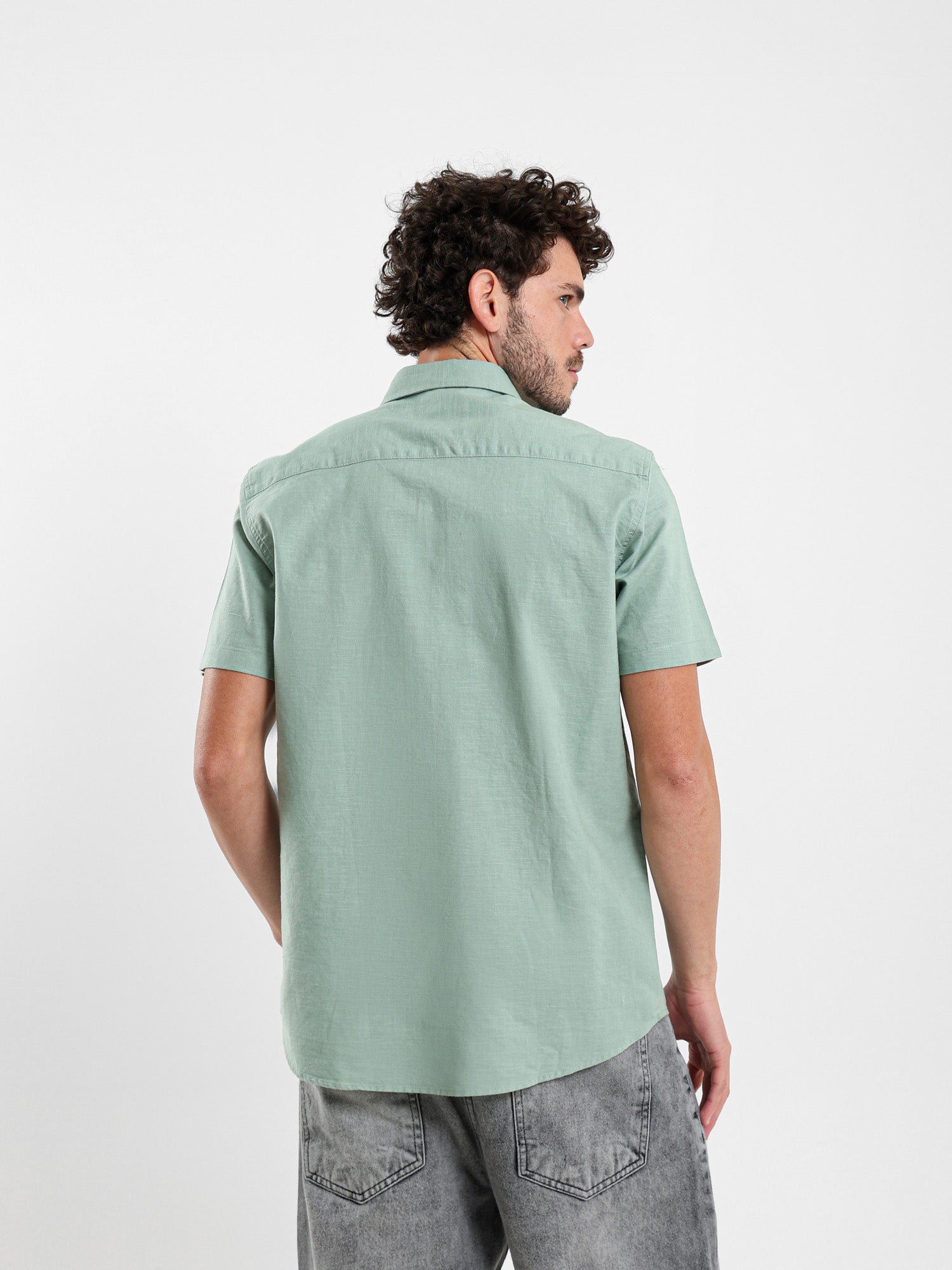 Linen-Look Regular Fit Half-Sleeve Shirt