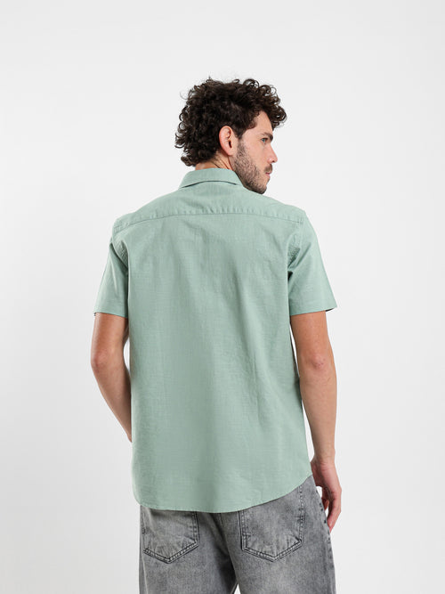 Linen-Look Regular Fit Half-Sleeve Shirt