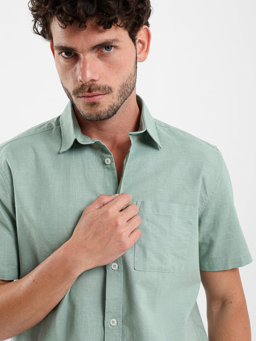 Linen-Look Regular Fit Half-Sleeve Shirt