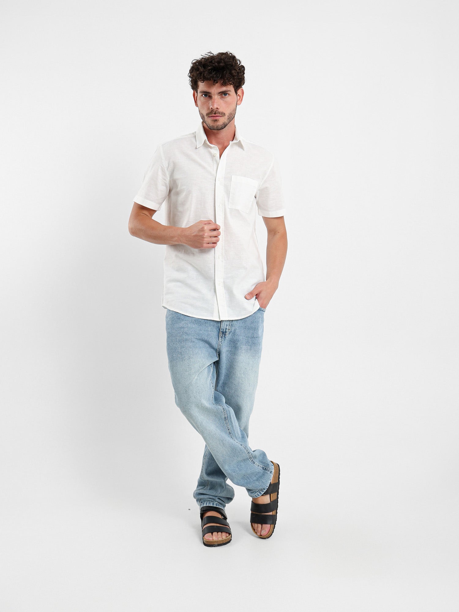 Linen-Look Regular Fit Half-Sleeve Shirt