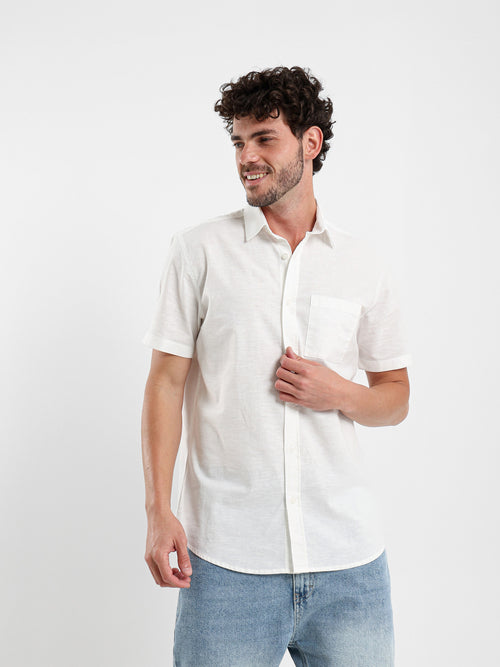 Linen-Look Regular Fit Half-Sleeve Shirt