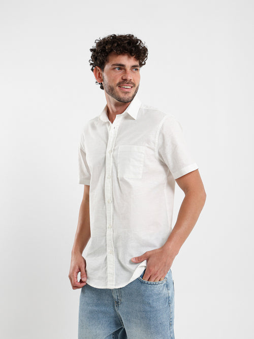 Linen-Look Regular Fit Half-Sleeve Shirt
