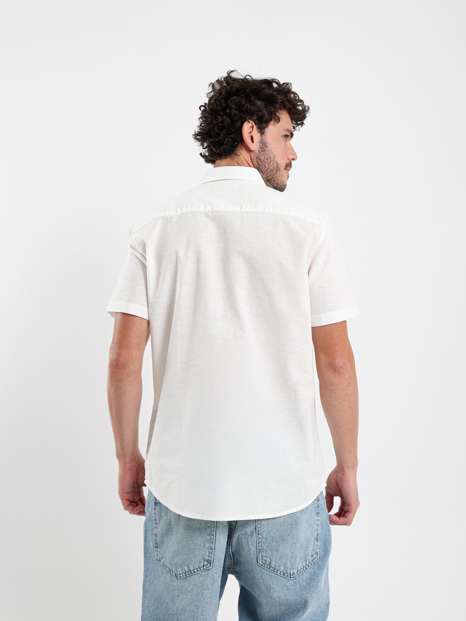 Linen-Look Regular Fit Half-Sleeve Shirt