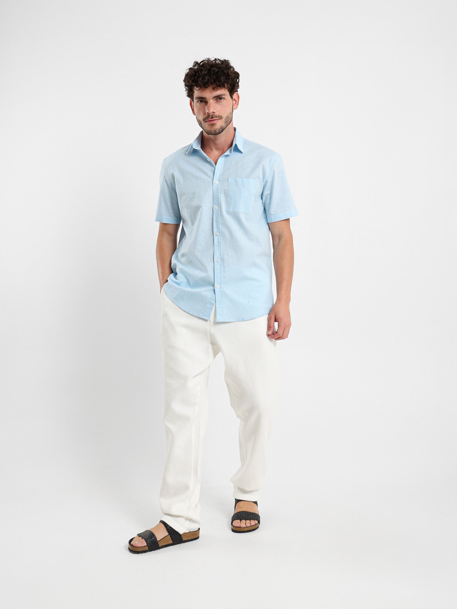 Linen-Look Regular Fit Half-Sleeve Shirt