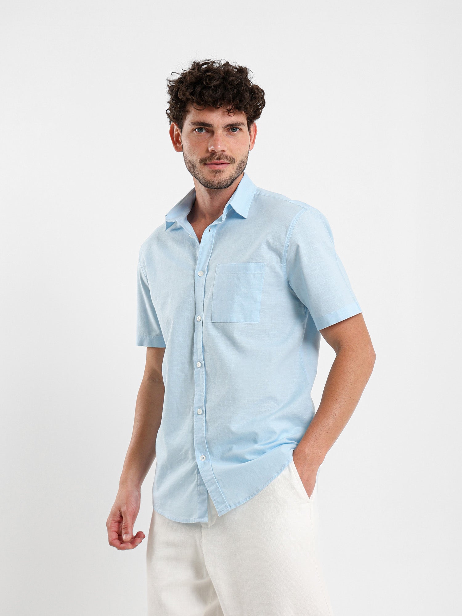 Linen-Look Regular Fit Half-Sleeve Shirt