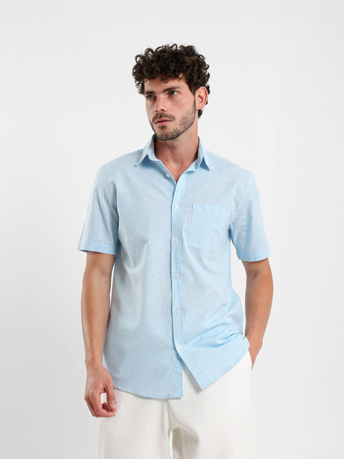 Linen-Look Regular Fit Half-Sleeve Shirt