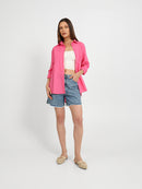 High-Waist Ripped Denim Shorts with Slit
