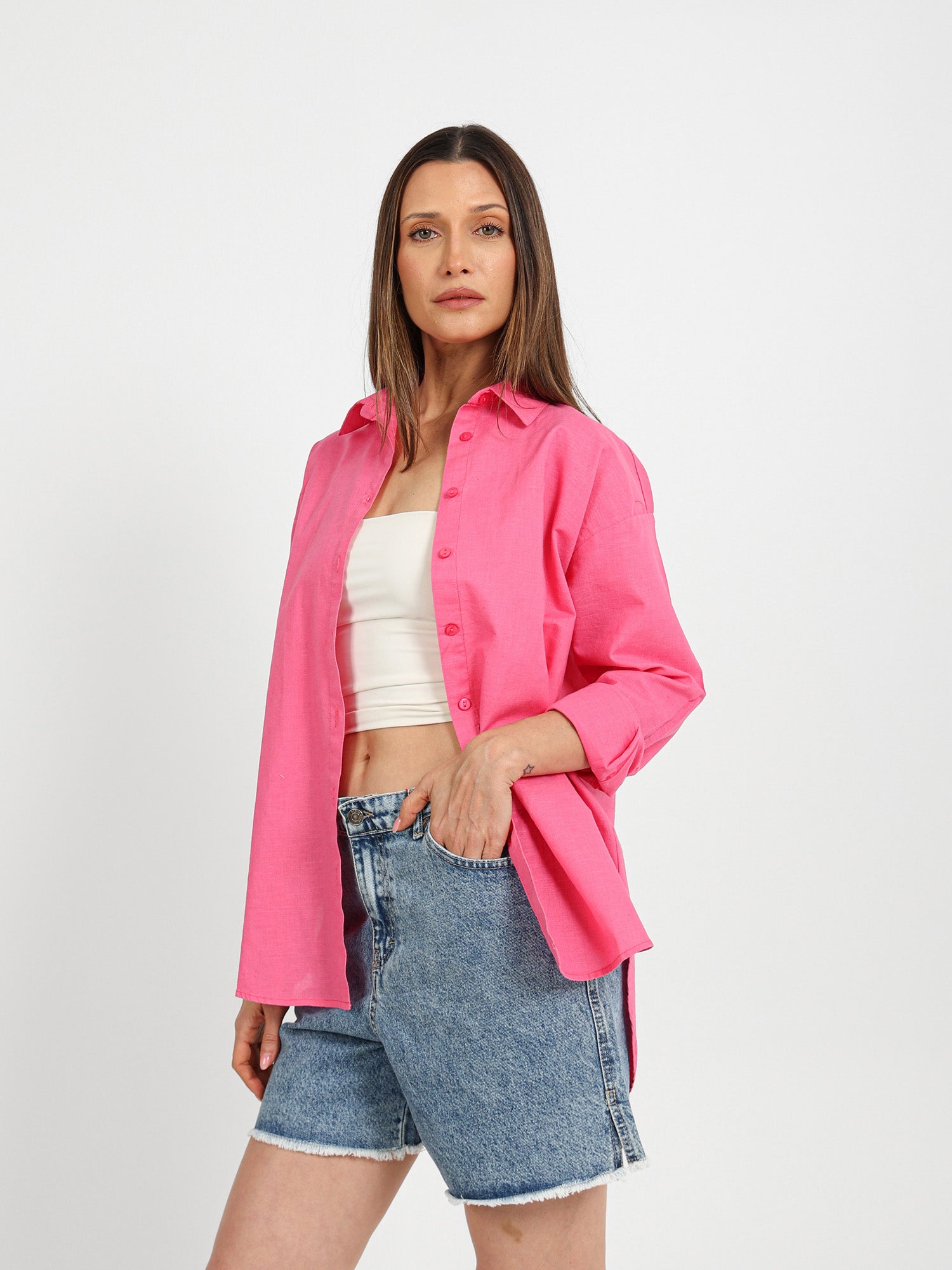 Oversized Plain Linen Shirt