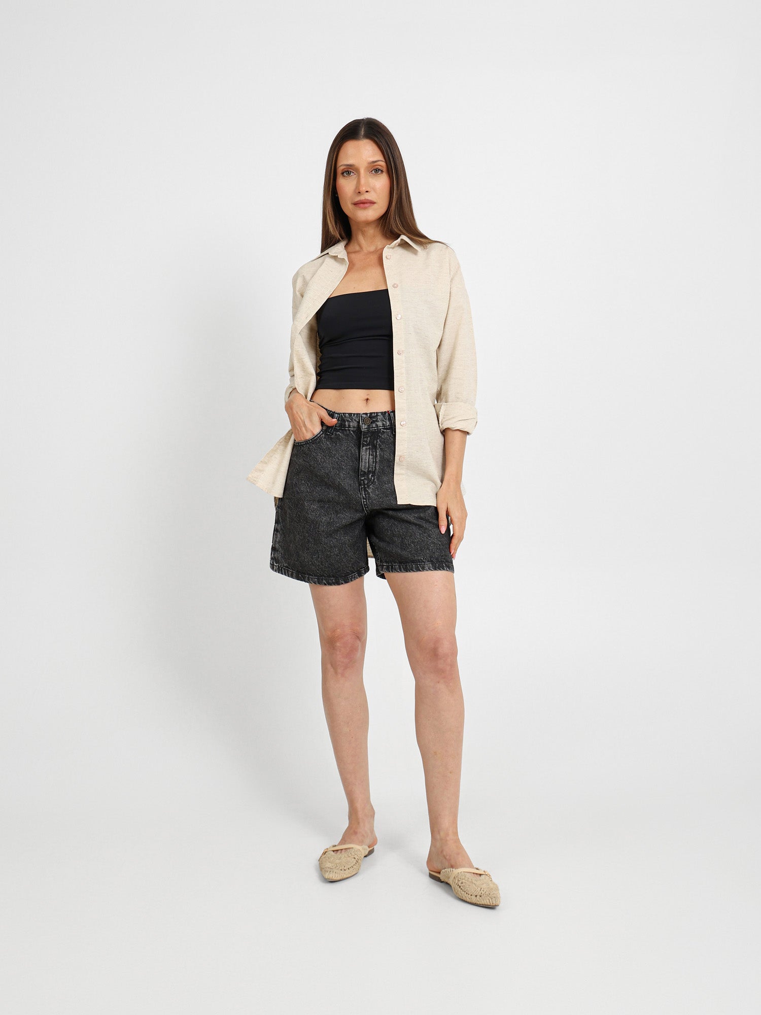 Oversized Plain Linen Shirt