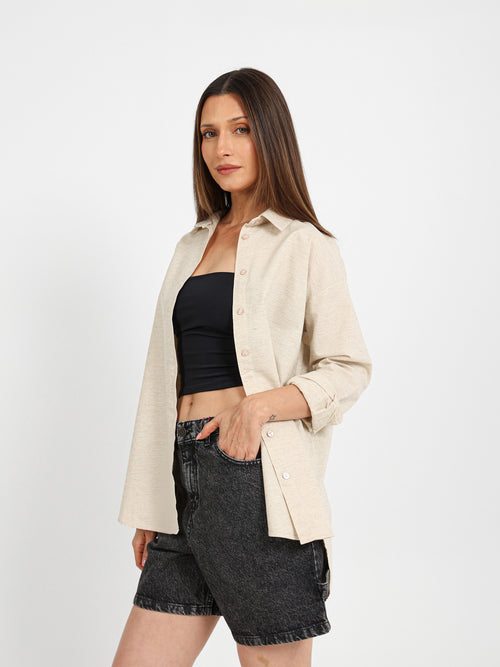 Oversized Plain Linen Shirt