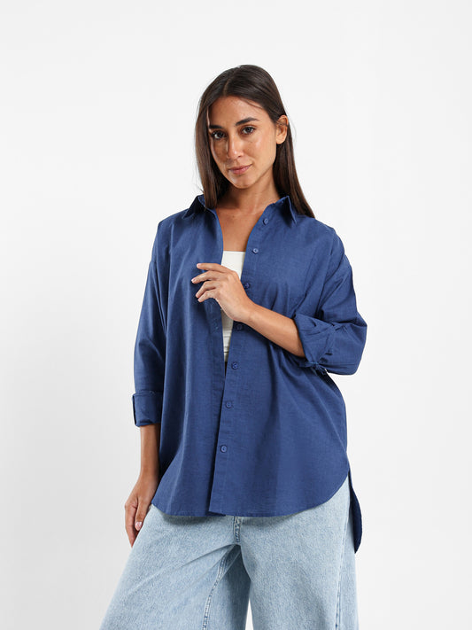 Oversized Plain Linen Shirt