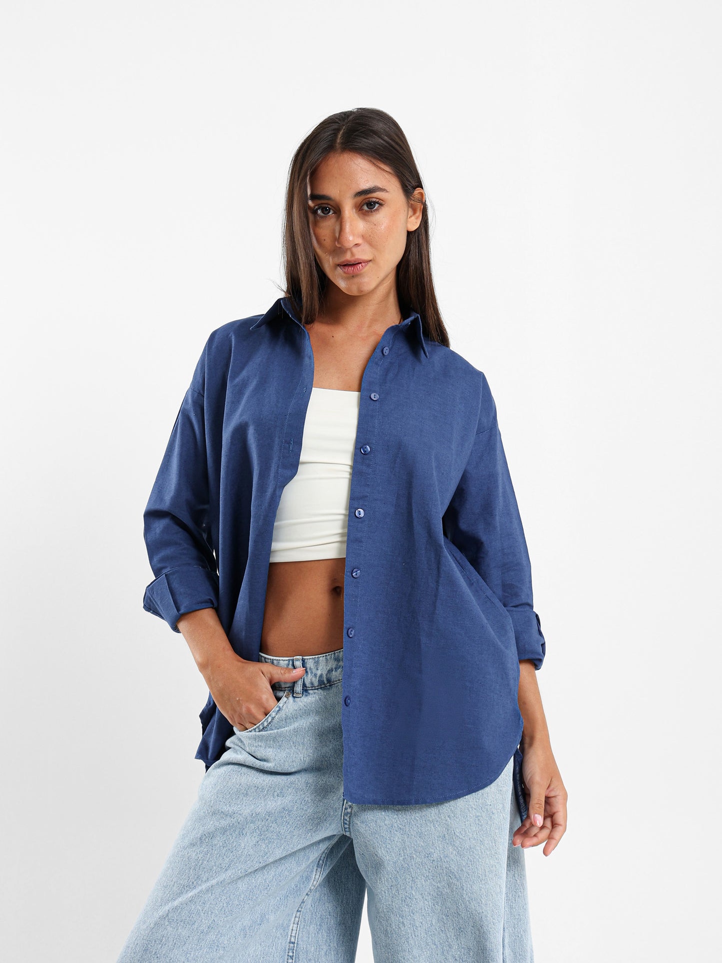Oversized Plain Linen Shirt