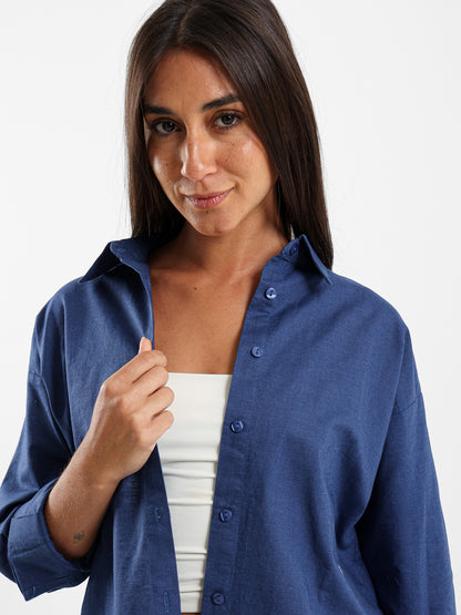 Oversized Plain Linen Shirt