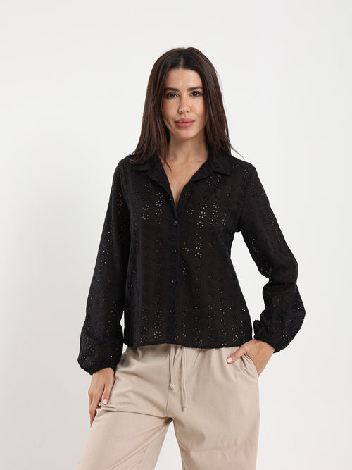 Perforated Embroidery Cropped Blouse