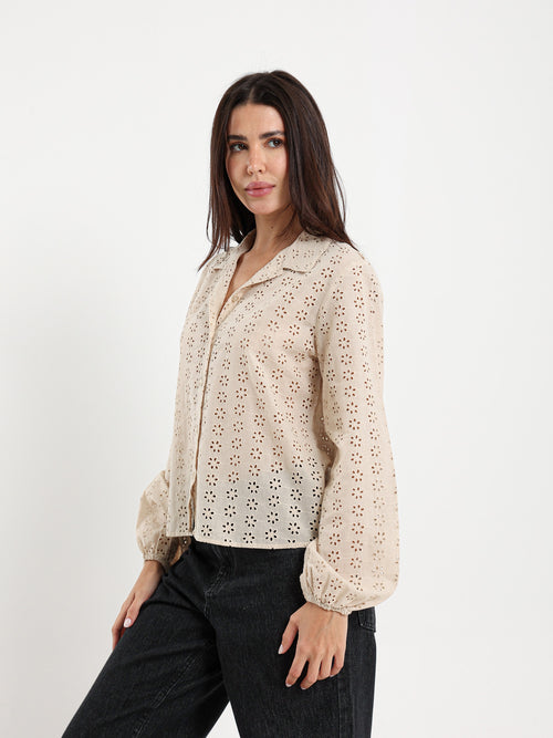 Perforated Embroidery Cropped Blouse