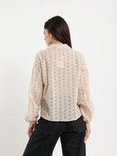 Perforated Embroidery Cropped Blouse