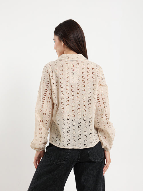 Perforated Embroidery Cropped Blouse