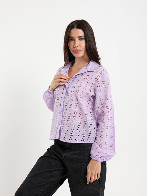 Perforated Embroidery Cropped Blouse