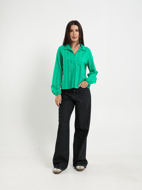 Perforated Embroidery Cropped Blouse