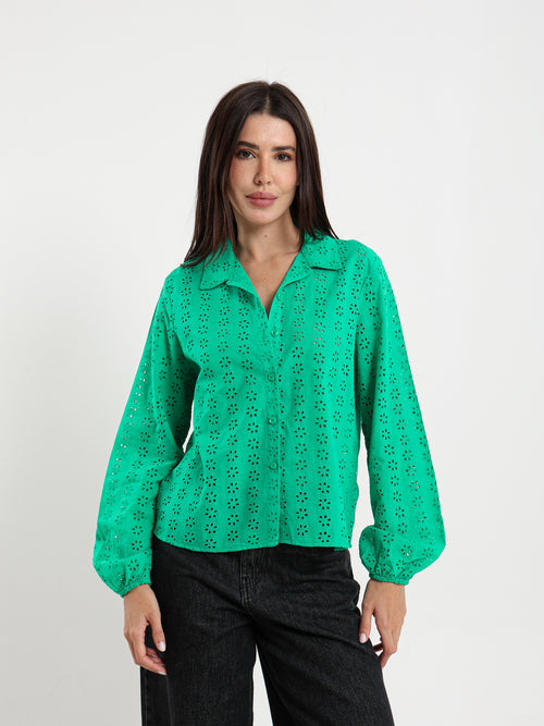 Perforated Embroidery Cropped Blouse
