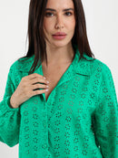 Perforated Embroidery Cropped Blouse