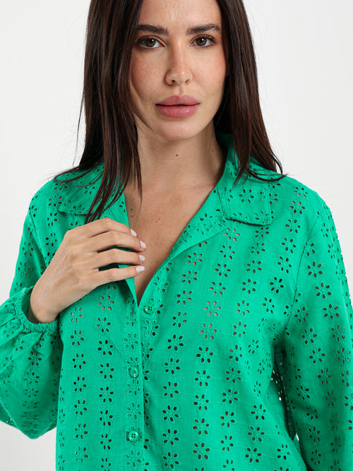 Perforated Embroidery Cropped Blouse