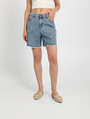 High-Waist Ripped Denim Shorts with Slit