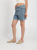 High-Waist Ripped Denim Shorts with Slit