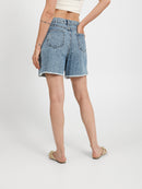 High-Waist Ripped Denim Shorts with Slit