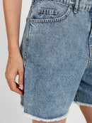 High-Waist Ripped Denim Shorts with Slit