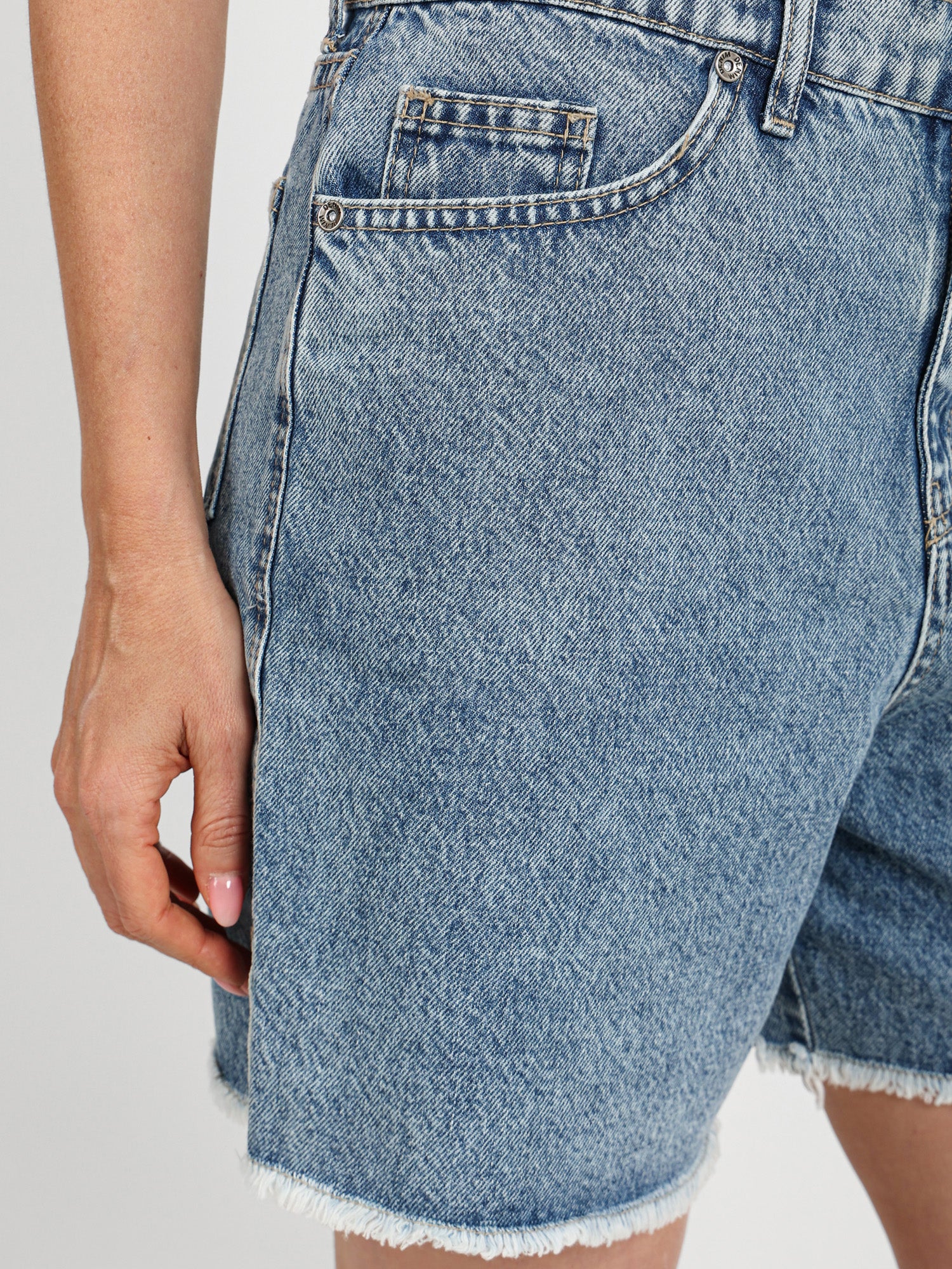 High-Waist Ripped Denim Shorts with Slit