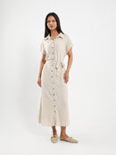 Belted Half-Sleeve Shirt Dress