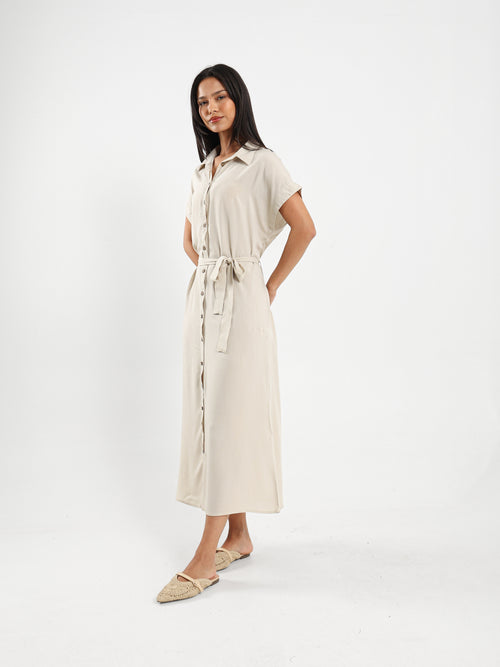 Belted Half-Sleeve Shirt Dress