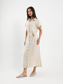 Belted Half-Sleeve Shirt Dress