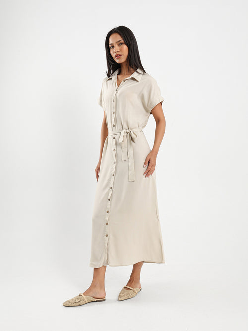 Belted Half-Sleeve Shirt Dress