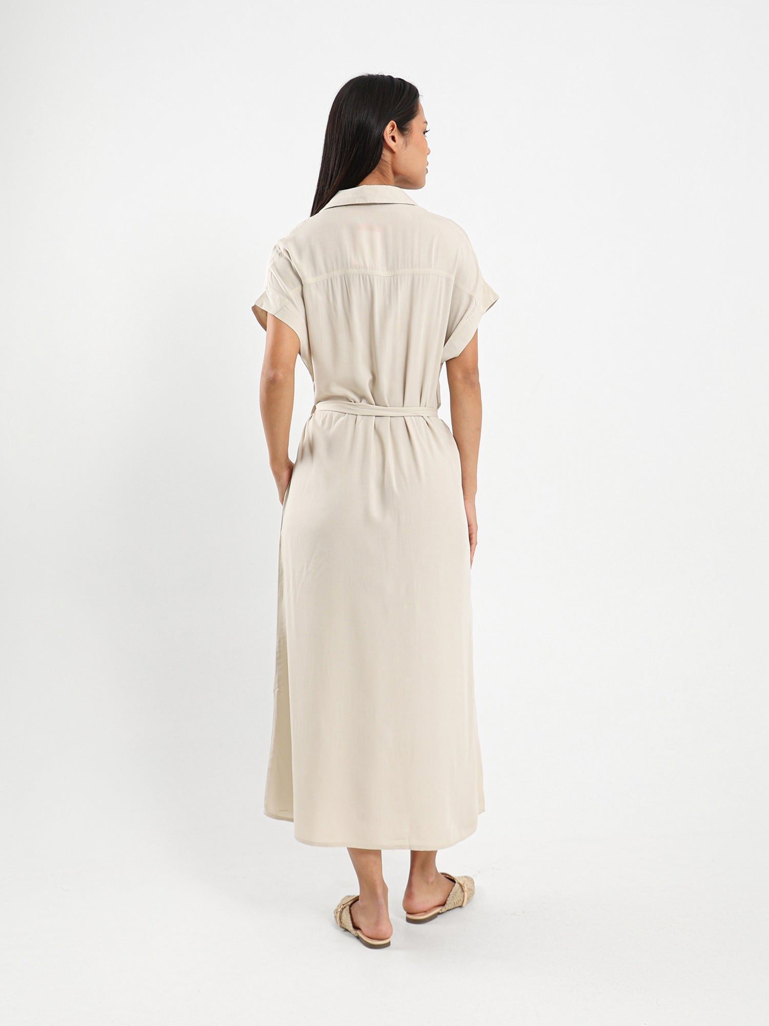 Belted Half-Sleeve Shirt Dress